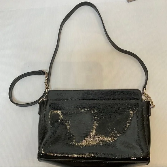 Kate Spade Hancock Park Angelina Crossbody Bag Black Shiny Leather - Picture 4 of 16